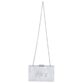 Olga Berg 'Mrs' Acrylic Clutch with Silver Chain