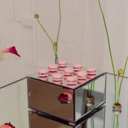 Mirrored Riser with desserts. Mirror plinth hire. On Trend Event Hire Melbourne