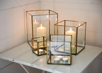 Gold lanterns. Wedding candle holder hire Melbourne. On Trend Event Hire