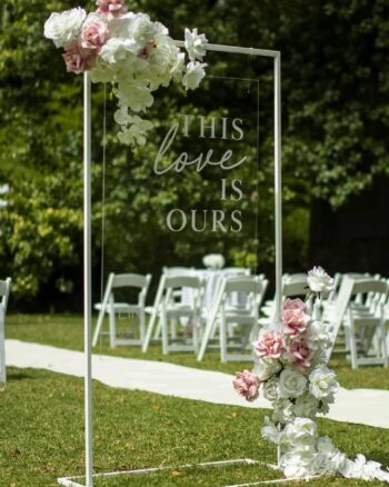 White signage stand Wedding