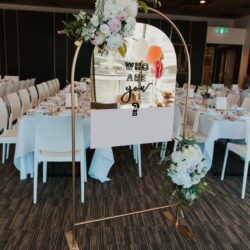 Gold arch signage stand - On Trend Event Hire