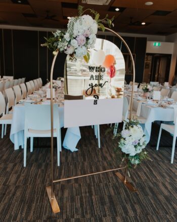 Gold arch signage stand - On Trend Event Hire