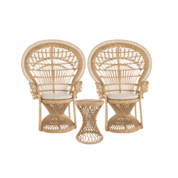 On Trend Event Hire. Natural Peacock Chairs with matching Rattan Table. Melbourne.