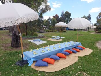 Umbrella hire and picnic table hire. On Trend Event Hire