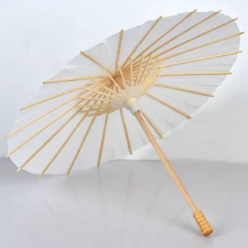 White paper parasol with bamboo handle 84cm. On Trend Event Hire