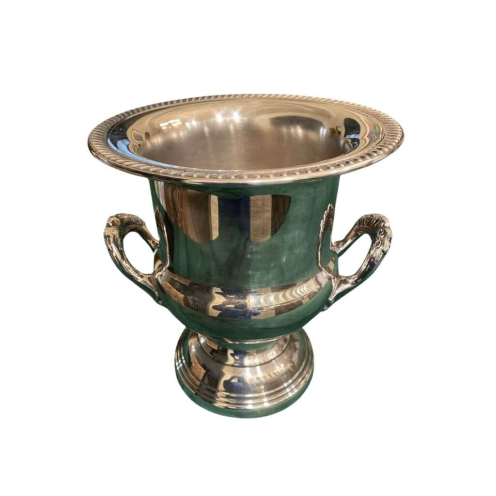 Vintage silver champagne cooler bucket. Event hire Melbourne.
