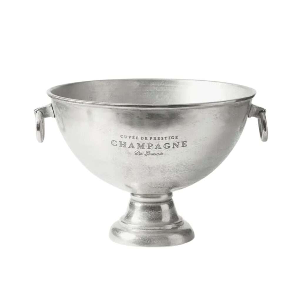Vintage Silver French Champagne Bucket for hire Melbourne. prestige champagne bucket hire. event hire.
