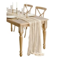 Light beige table runner. On Trend Event Hire. Linen hire.